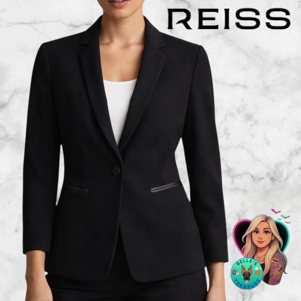 REISS Isabella Blazer Textured Button Tailored Jacket Women's Large Zip Cuff